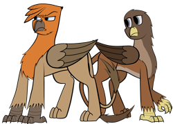 Size: 2800x2000 | Tagged: safe, artist:somber, oc, oc only, oc:isaac, oc:leigh, species:griffon, fallout equestria, angry, colored, fallout equestria: longtalons, female, flat colors, male, simple background, transparent background