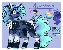Size: 1572x1272 | Tagged: safe, artist:journeewaters, character:princess luna, character:rainbow dash, oc, oc only, oc:aerostorm, parent:princess luna, parent:rainbow dash, parents:lunadash, species:pony, species:unicorn, female, magical lesbian spawn, mare, offspring, reference sheet, solo