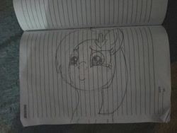 Size: 714x537 | Tagged: safe, artist:xxxdavid09xxx, oc, oc:downvote, species:pony, derpibooru, derpibooru ponified, crying, cute, female, lined paper, mare, meta, notebook, paper, ponified, sketch, solo, traditional art