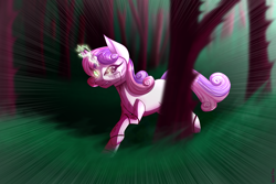 Size: 2400x1600 | Tagged: safe, artist:spirit-fire360, character:sweetie belle, species:pony, sweetie bot, broken, forest, horn, magic, robot, robot pony, sketch, sparking horn, tree