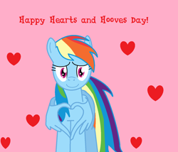 Size: 1408x1204 | Tagged: safe, artist:theawesomeguy98201, character:rainbow dash, species:pegasus, species:pony, episode:hearts and hooves day, g4, my little pony: friendship is magic, colored background, cute, dashabetes, female, front view, happy, heart, heart hands, holiday, solo, valentine's day, wing hands, wings