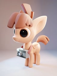 Size: 1200x1600 | Tagged: safe, artist:mortarroad, character:featherweight, species:pegasus, species:pony, big ears, big eyes, blender, blender cycles, bucktooth, camera, colt, male, simple background, solo, standing