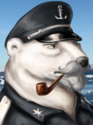 Size: 1024x1379 | Tagged: safe, artist:dukevonkessel, oc, oc only, equestria at war mod, bear, bust, captain, clothing, facial hair, male, moustache, pipe, polar bear, portrait, solo, uniform