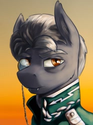 Size: 1024x1379 | Tagged: safe, artist:dukevonkessel, oc, oc only, species:bat pony, species:pony, equestria at war mod, bust, clothing, gradient background, male, monocle, portrait, solo, uniform