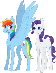 Size: 1074x1395 | Tagged: safe, artist:sychia, character:rainbow dash, character:rarity, species:pegasus, species:pony, species:unicorn, chest fluff, duo, female, mare, simple background, transparent background, wings