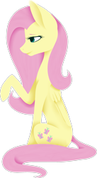 Size: 1317x2397 | Tagged: safe, artist:sychia, character:fluttershy, species:pegasus, species:pony, female, folded wings, mare, outline, profile, raised hoof, simple background, sitting, solo, transparent background, white outline, wings
