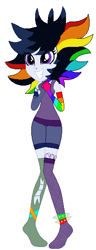 Size: 224x581 | Tagged: safe, artist:cookiechans2, artist:nightcorecat123, base used, oc, oc only, oc:pop candy (ice1517), parent:inky rose, parent:moonlight raven, parents:inkyraven, icey-verse, my little pony:equestria girls, anklet, choker, clothing, commission, equestria girls-ified, female, gloves, grin, magical lesbian spawn, mismatched socks, multicolored hair, nose piercing, offspring, piercing, rainbow hair, shorts, simple background, smiling, socks, solo, spiked anklets, stockings, tank top, thigh highs, torn clothes, white background