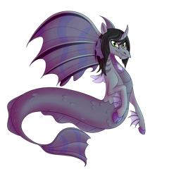 Size: 2500x2500 | Tagged: safe, artist:puddingskinmcgee, species:siren, cloven hooves, commission, curved horn, fins, fish tail, horn, kellin quinn, looking at you, male, ponified, scales, simple background, sleeping with sirens, slit eyes, smiling, solo, transparent background