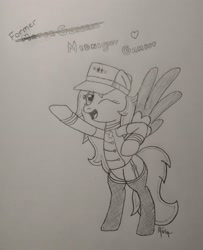 Size: 2425x2986 | Tagged: safe, artist:ponynamedmixtape, oc, oc only, oc:midnight gambit, species:pegasus, species:pony, fallout equestria, bipedal, clothing, fanfic in the description, female, garters, grand pegasus enclave, hat, stockings, thigh highs, traditional art, uniform