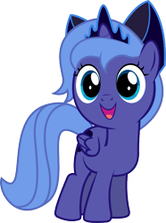 Size: 763x1024 | Tagged: safe, artist:dassboshit, artist:eiti3, artist:karmakstylez, edit, editor:dassboshit, editor:eiti3, editor:karmakstylez, character:princess luna, species:alicorn, species:pony, cute, female, filly, simple background, smiling, solo, transparent background, woona, younger