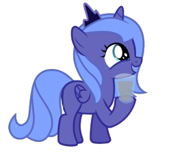 Size: 651x600 | Tagged: safe, artist:dassboshit, artist:eiti3, artist:karmakstylez, edit, editor:dassboshit, editor:eiti3, editor:karmakstylez, character:princess luna, species:alicorn, species:pony, cropped, cute, female, filly, glass, happy, lunabetes, milk, simple background, solo, transparent background, water, woona, younger