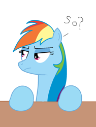 Size: 1026x1358 | Tagged: safe, artist:theawesomeguy98201, character:rainbow dash, hooves on the table, so