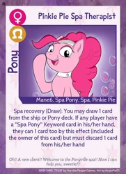 Size: 640x884 | Tagged: safe, artist:asajiopie01, character:pinkie pie, species:earth pony, species:pony, spa pony, spa pony pinkie pie, text, trading card, twilight sparkle's secret shipfic folder