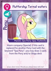 Size: 640x884 | Tagged: safe, artist:asajiopie01, species:pegasus, species:pony, bath, spa pony, spa pony fluttershy, text, trading card, twilight sparkle's secret shipfic folder