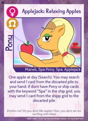 Size: 640x884 | Tagged: safe, artist:asajiopie01, character:applejack, species:earth pony, species:pony, apple, card, food, spa pony, spa pony applejack, text, trading card, twilight sparkle's secret shipfic folder