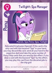 Size: 640x884 | Tagged: safe, artist:asajiopie01, character:twilight sparkle, species:alicorn, species:pony, spa pony, spa pony twilight sparkle, text, trading card, twilight sparkle's secret shipfic folder