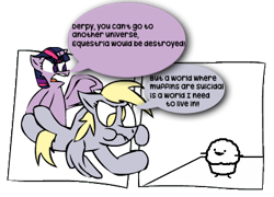 Size: 395x285 | Tagged: safe, artist:sneshneeorfa, character:derpy hooves, character:twilight sparkle, asdfmovie, comic, crossover, food, it's muffin time, muffin, simple background, transparent background