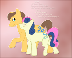 Size: 1926x1553 | Tagged: safe, artist:arcticwaters, character:bon bon, character:caramel, character:sweetie drops, species:earth pony, species:pony, ship:carabon, female, male, mare, shipping, song reference, stallion, straight