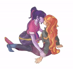 Size: 2048x1950 | Tagged: safe, artist:keeerooooo1, character:sunset shimmer, character:twilight sparkle, character:twilight sparkle (scitwi), species:eqg human, ship:scitwishimmer, ship:sunsetsparkle, my little pony:equestria girls, female, kissing, lesbian, shipping