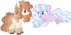 Size: 2484x1245 | Tagged: safe, artist:journeewaters, oc, oc:belle velour, oc:lucky charms, parent:princess celestia, parent:twilight sparkle, parents:twilestia, species:alicorn, species:pony, female, filly, magical lesbian spawn, mare, offspring, simple background, transparent background