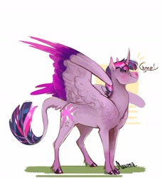 Size: 1280x1401 | Tagged: safe, artist:maxiima, character:twilight sparkle, character:twilight sparkle (alicorn), species:alicorn, species:pony, female, grass, leonine tail, simple background, solo, white background