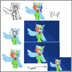 Size: 828x828 | Tagged: safe, artist:kittycatrittycat, character:rainbow dash, species:pegasus, species:pony, bipedal, clothing, female, lineart, shading, sketch, solo, wings, wip
