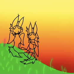 Size: 828x829 | Tagged: safe, artist:kittycatrittycat, species:pony, female, grassy field, hill, male, sunset, wings, wip