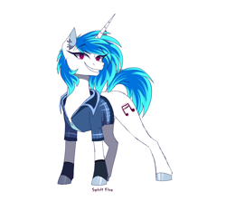Size: 1800x1600 | Tagged: safe, artist:spirit-fire360, character:dj pon-3, character:vinyl scratch, species:pony, species:unicorn, clothing, colored pupils, ear piercing, female, looking at you, mare, piercing, shirt, simple background, smiling, solo, white background