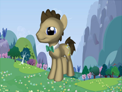 Size: 2000x1500 | Tagged: safe, artist:prismicdiamondart, character:doctor whooves, character:time turner, species:earth pony, species:pony, 3d, bow tie, male, mountain, pony creator, ponylumen, solo, stallion, tree