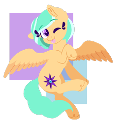 Size: 3500x3500 | Tagged: safe, artist:fannytastical, oc, oc only, oc:mango foalix, species:pegasus, species:pony, looking at you, one eye closed, shapes, simple background, solo, tongue out, transparent background, wink