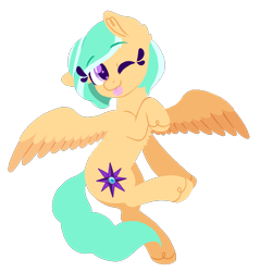 Size: 3500x3500 | Tagged: safe, artist:fannytastical, oc, oc only, oc:mango foalix, species:pegasus, species:pony, looking at you, one eye closed, simple background, solo, tongue out, transparent background, wink