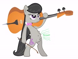 Size: 7500x5625 | Tagged: safe, artist:artpwny, artist:darkyboode32, edit, character:octavia melody, species:earth pony, species:pony, belly button, bipedal, bow (instrument), bow tie, cello, female, holding, hoof hold, hungry, lidded eyes, musical instrument, octavia is not amused, onomatopoeia, ripple, simple background, solo, standing, starving, stomach growl, stomach noise, unamused, white background