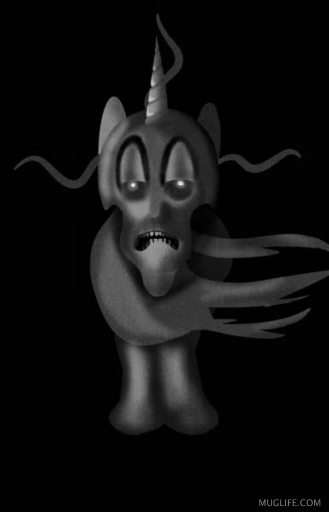 Size: 329x512 | Tagged: safe, artist:samueldavillo, species:pony, animated, black background, courage the cowardly dog, disturbing, grayscale, king ramses, monochrome, ponified, simple background, solo, we're all gonna die