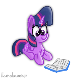 Size: 1440x1440 | Tagged: safe, artist:llamalauncher, character:twilight sparkle, character:twilight sparkle (alicorn), species:alicorn, species:pony, book, female, ponyloaf, prone, simple background, solo, white background