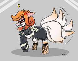 Size: 1664x1314 | Tagged: safe, artist:n-o-n, oc, oc only, species:pony, angry, annoyed, art trade, clothing, dress, fishnets, gloves, latex, latex suit, maid, rubber, trade, uniform