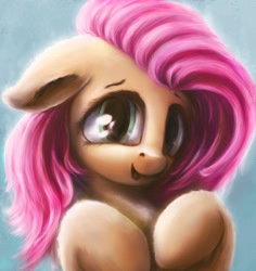 Size: 1000x1059 | Tagged: safe, artist:stdeadra, character:fluttershy, species:pegasus, species:pony, bust, cute, eye, female, floppy ears, hooves to the chest, looking at you, mare, open mouth, portrait, shyabetes, smiling, solo, speedpaint, three quarter view