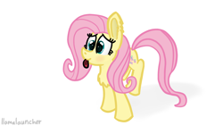 Size: 3840x2160 | Tagged: safe, artist:llamalauncher, character:fluttershy, species:pegasus, species:pony, chest fluff, female, folded wings, mare, simple background, solo, three quarter view, tongue out, white background, wings