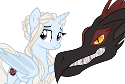 Size: 4000x2699 | Tagged: safe, artist:herfaithfulstudent, species:alicorn, species:dragon, species:pony, daenerys targaryen, dragon wings, drogon, female, game of thrones, ponified, simple background, vector, wings