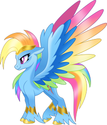 Size: 6500x7603 | Tagged: safe, artist:negatif22, character:rainbow dash, species:pegasus, species:pony, g5 leak, leak, absurd resolution, colored wings, female, jewelry, mare, multicolored hair, multicolored wings, rainbow dash (g5), simple background, smiling, smirk, solo, spread wings, tiara, transparent background, unshorn fetlocks, vector, wings
