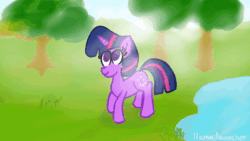 Size: 3840x2160 | Tagged: safe, artist:llamalauncher, character:twilight sparkle, species:pony, animated, female, jumping, no sound, solo, tree, water, webm
