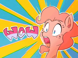 Size: 720x540 | Tagged: safe, artist:jodi sli, character:maud pie, character:pinkie pie, species:earth pony, species:pony, abstract background, animated, cap, clothing, female, hat, meme, no sound, suprised look, webm, yankee with no brim