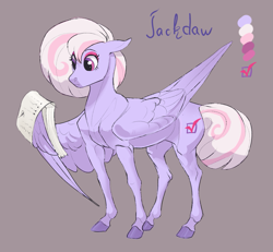 Size: 1395x1287 | Tagged: safe, artist:varwing, oc, oc only, oc:jackdaw, parent:fluttershy, parent:twilight sparkle, parents:twishy, species:pegasus, species:pony, female, hoers, magical lesbian spawn, mare, offspring, paper, solo, wing hands, wings