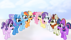 Size: 3840x2160 | Tagged: safe, artist:llamalauncher, character:applejack, character:autumn blaze, character:fluttershy, character:pinkie pie, character:rainbow dash, character:rarity, character:starlight glimmer, character:trixie, character:twilight sparkle, species:earth pony, species:pegasus, species:pony, species:unicorn, blep, tongue out
