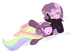 Size: 2677x2006 | Tagged: safe, artist:angellightyt, oc, oc only, oc:cosmopolitan, species:pony, clothing, female, fishnets, jacket, mare, simple background, solo, transparent background