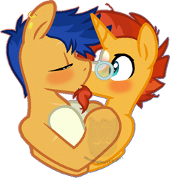 Size: 536x561 | Tagged: safe, artist:mplbasemaker33, artist:shootingstaryt, artist:silent-galaxies, base used, character:flash sentry, character:sunburst, species:pegasus, species:pony, species:unicorn, ship:flashburst, blushing, ear piercing, earring, eye scar, eyes closed, french kiss, gay, hug, jewelry, kissing, male, markings, piercing, scar, shipping, simple background, stallion, transparent background