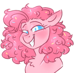 Size: 917x905 | Tagged: safe, artist:sierra flyer, character:pinkie pie, species:earth pony, species:pony, blushing, bust, chest fluff, female, simple background, solo, transparent background