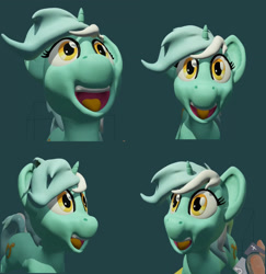 Size: 1911x1964 | Tagged: safe, artist:yugtra, character:lyra heartstrings, species:pony, species:unicorn, 3d, 3d model, collage, expressions, female, mare, simple background, solo