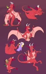 Size: 2490x4001 | Tagged: safe, artist:varwing, oc, oc:clear, oc:leaflitter, parent:discord, parent:fluttershy, parents:discoshy, species:draconequus, species:dragon, species:pony, species:unicorn, adopted offspring, baby draconequus, female, hybrid, interspecies offspring, nail file, offspring