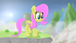 Size: 1920x1080 | Tagged: safe, artist:llamalauncher, character:fluttershy, species:pegasus, species:pony, female, mountain, scenery, solo