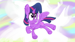 Size: 3840x2160 | Tagged: safe, artist:llamalauncher, character:twilight sparkle, character:twilight sparkle (alicorn), species:alicorn, species:pony, chest fluff, female, flying, solo, starry eyes, wingding eyes